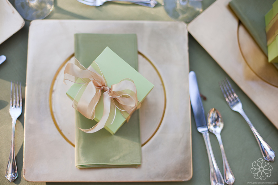 Green and gold wedding reception