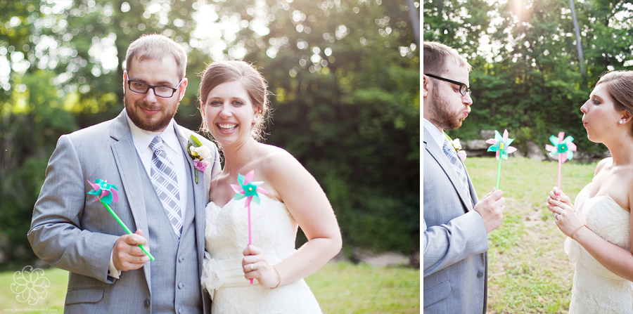 Bride and groom with pinwheels