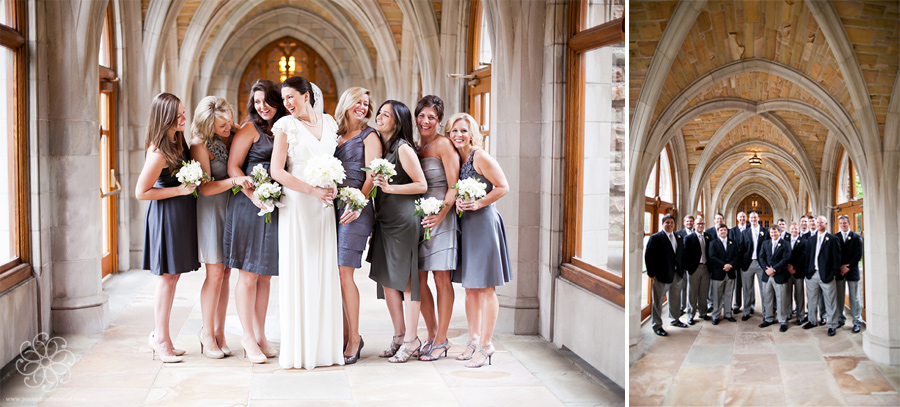 bridesmaids in gray dresses