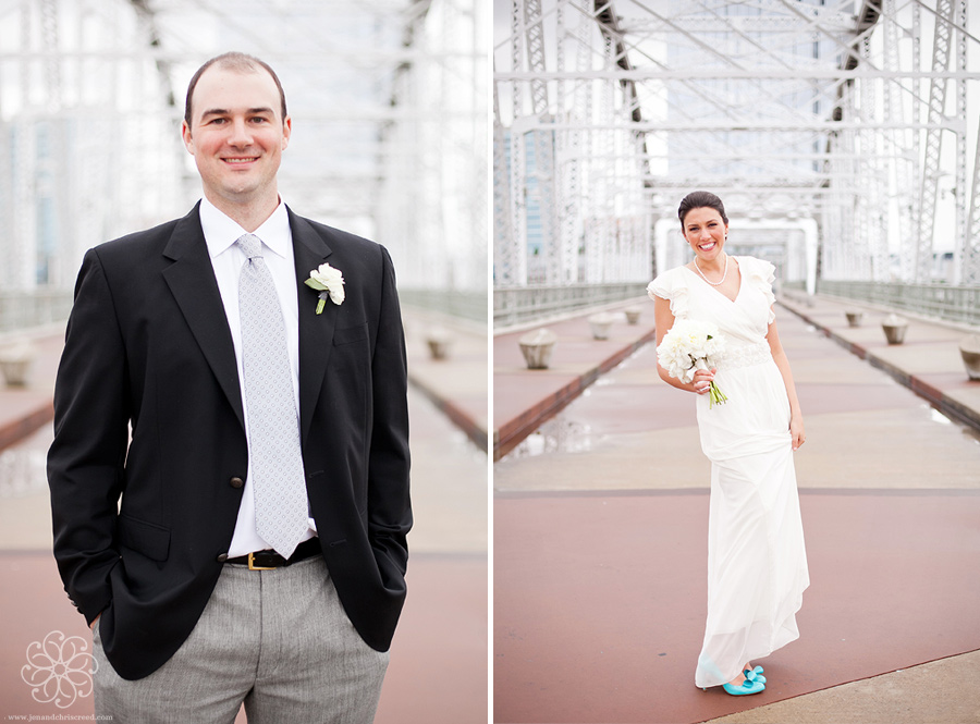 Bride and groom on bridge