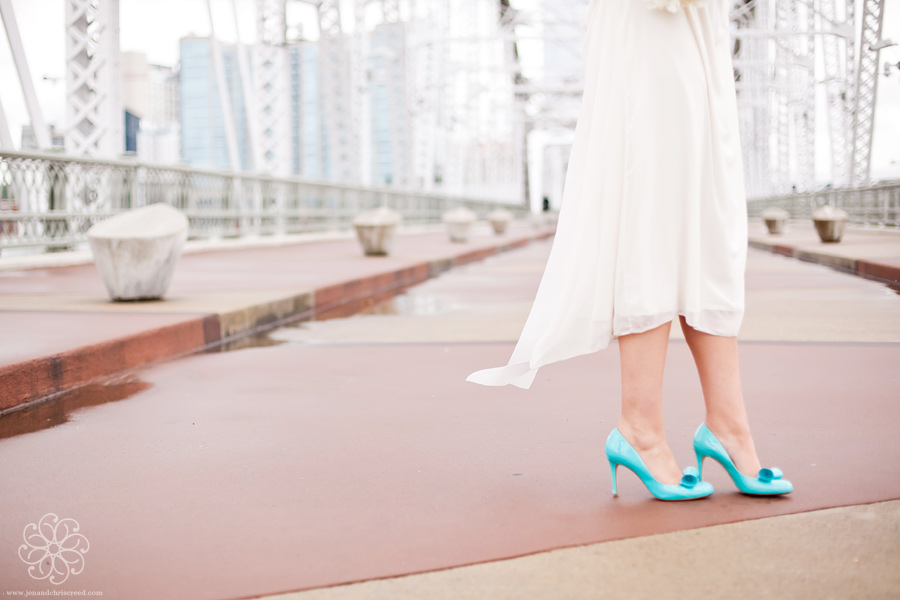 Bride with blue shoes