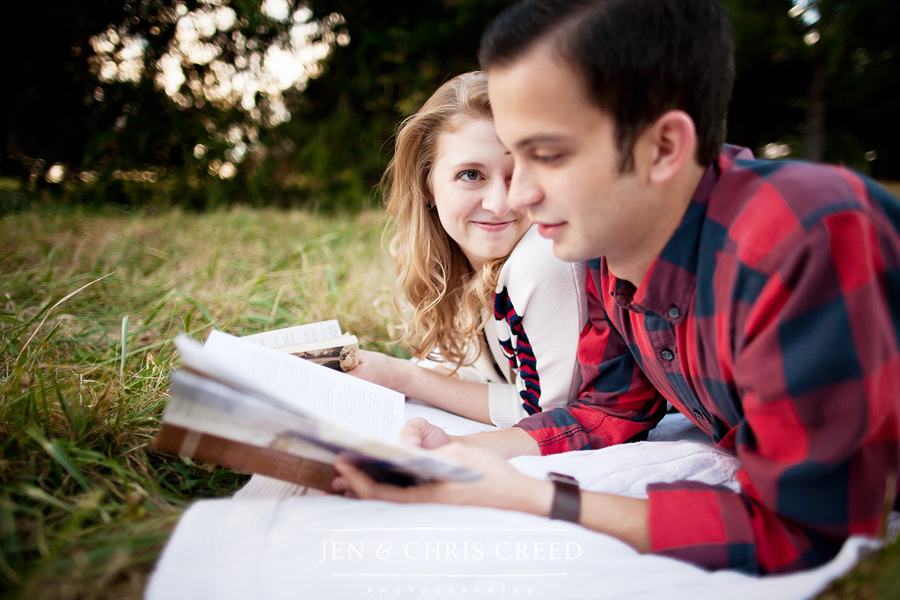 books at engagement session