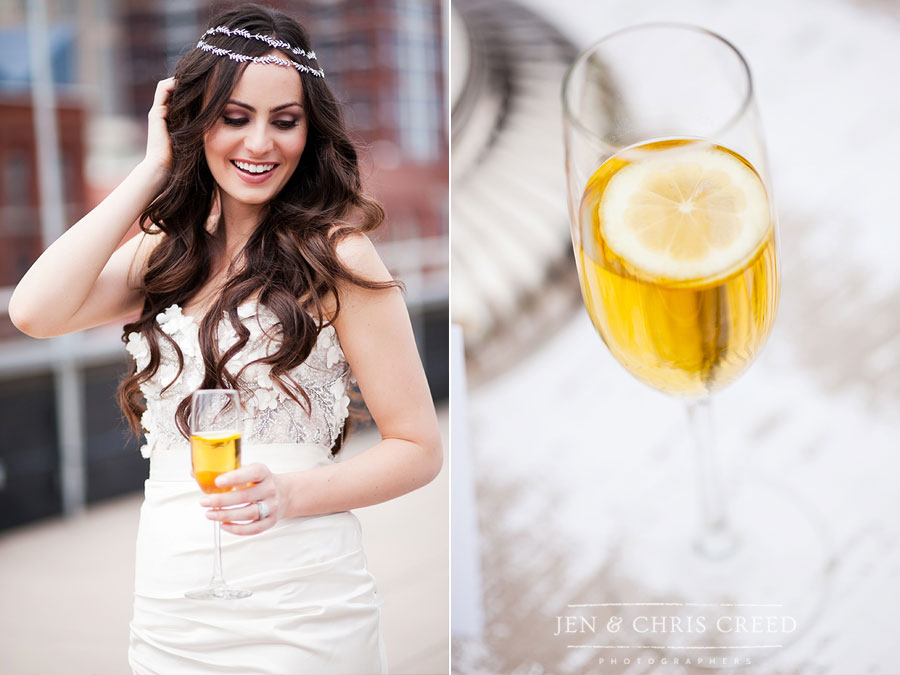 bride holding champagne