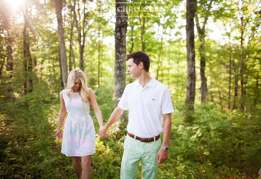 couple hiking through forest