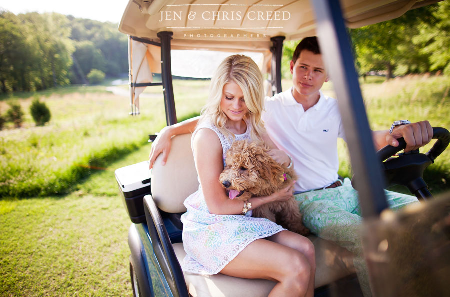 engagement photos in golf cart