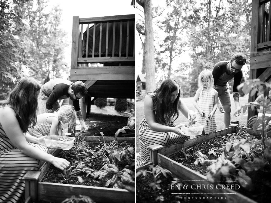 family gardening together