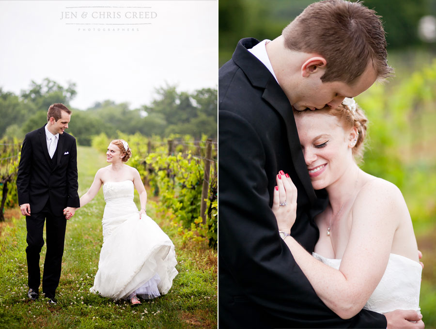 bride and groom at vineyard