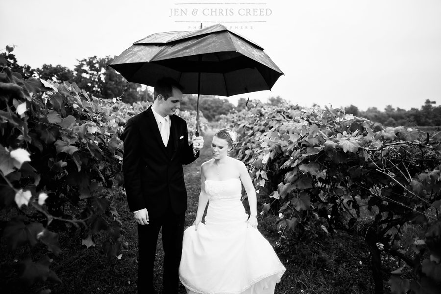 bride and groom with umbrella