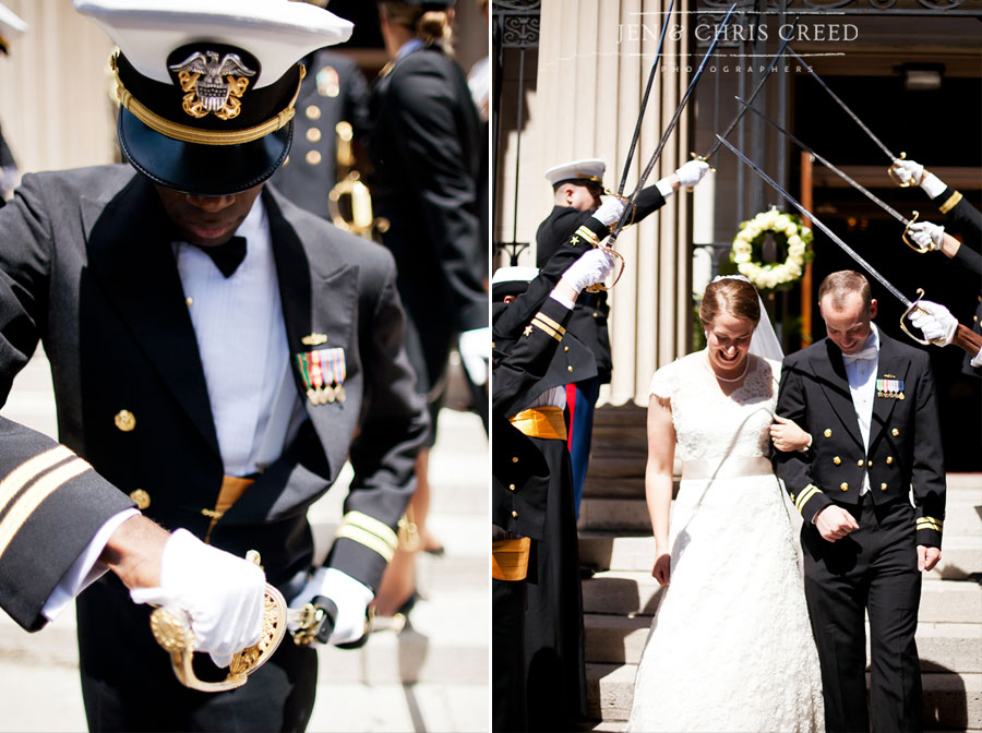 sword arch at military wedding