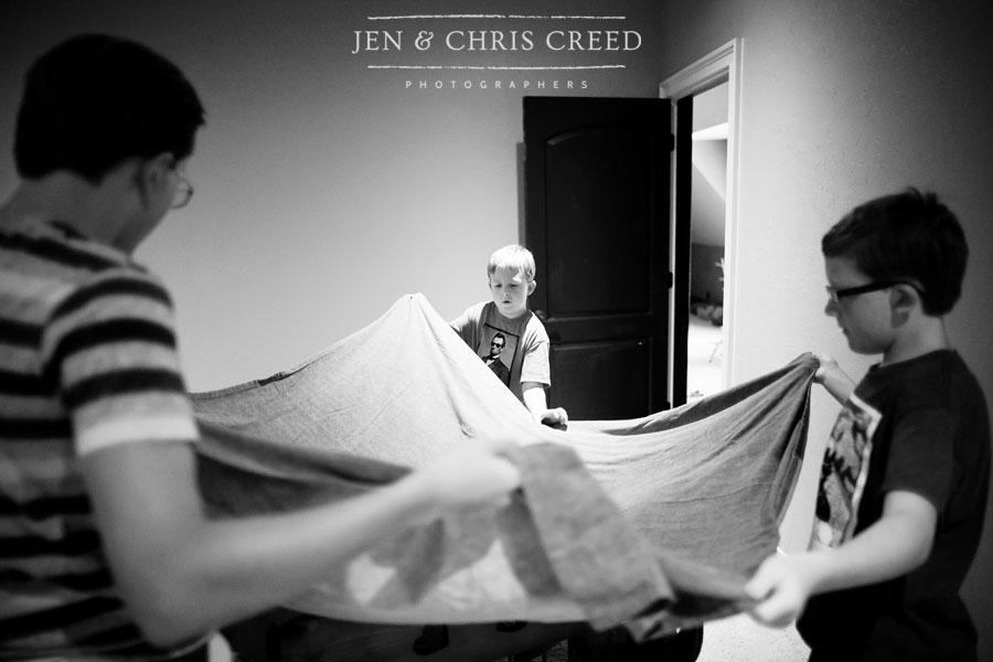 brothers making a tent