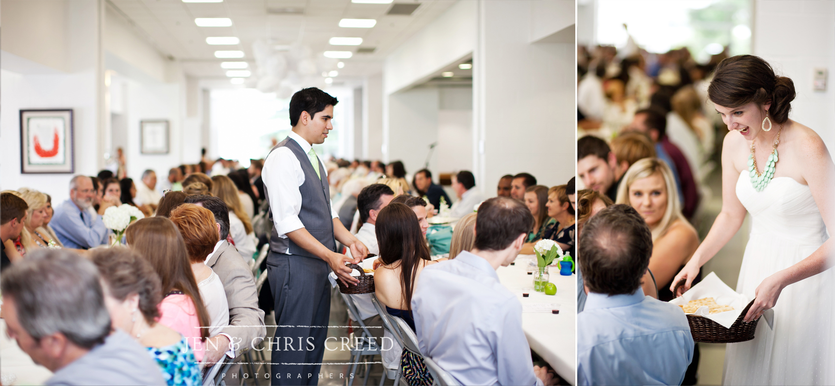 bride and groom serving communion