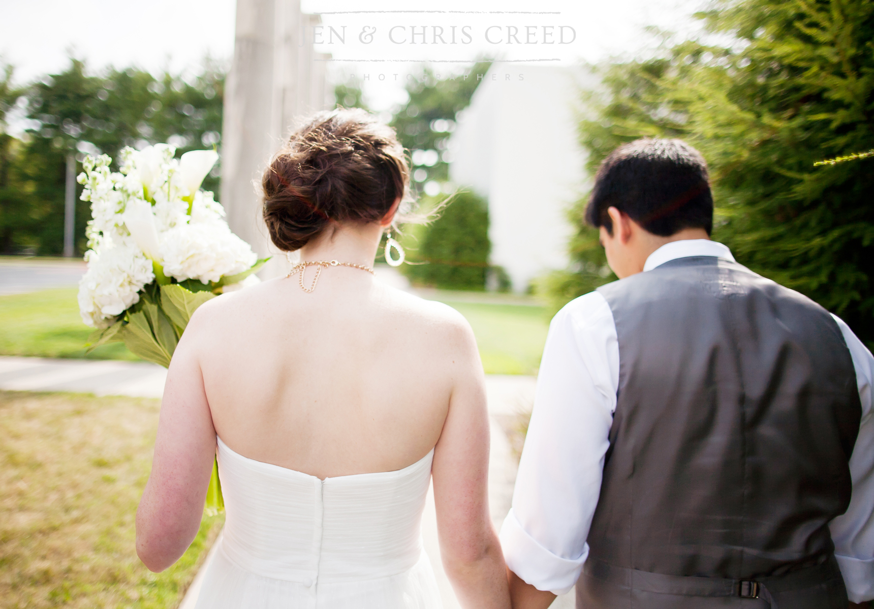 bride and groom walking