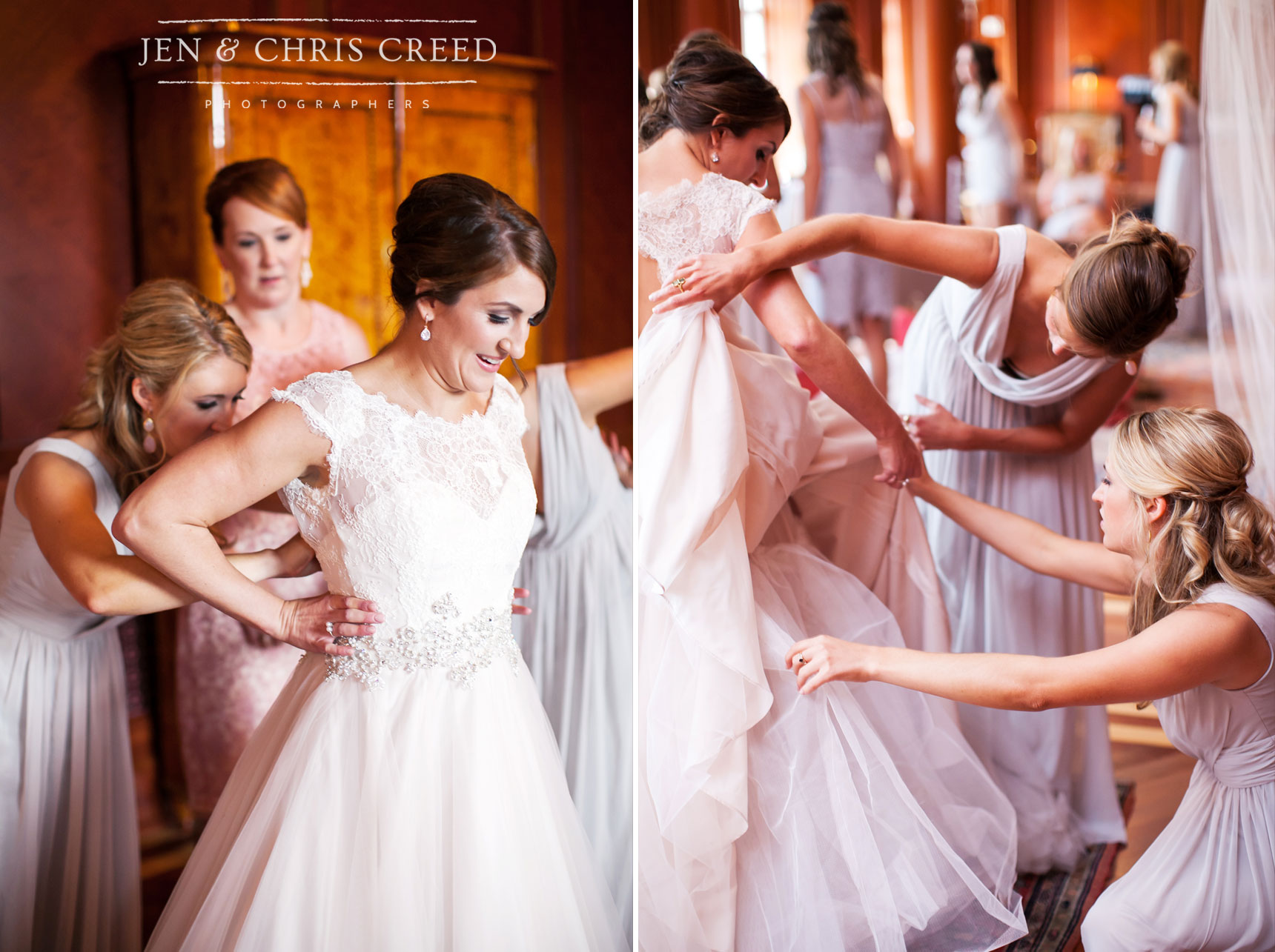 bride getting dressed at the Schermerhorn Symphony Center