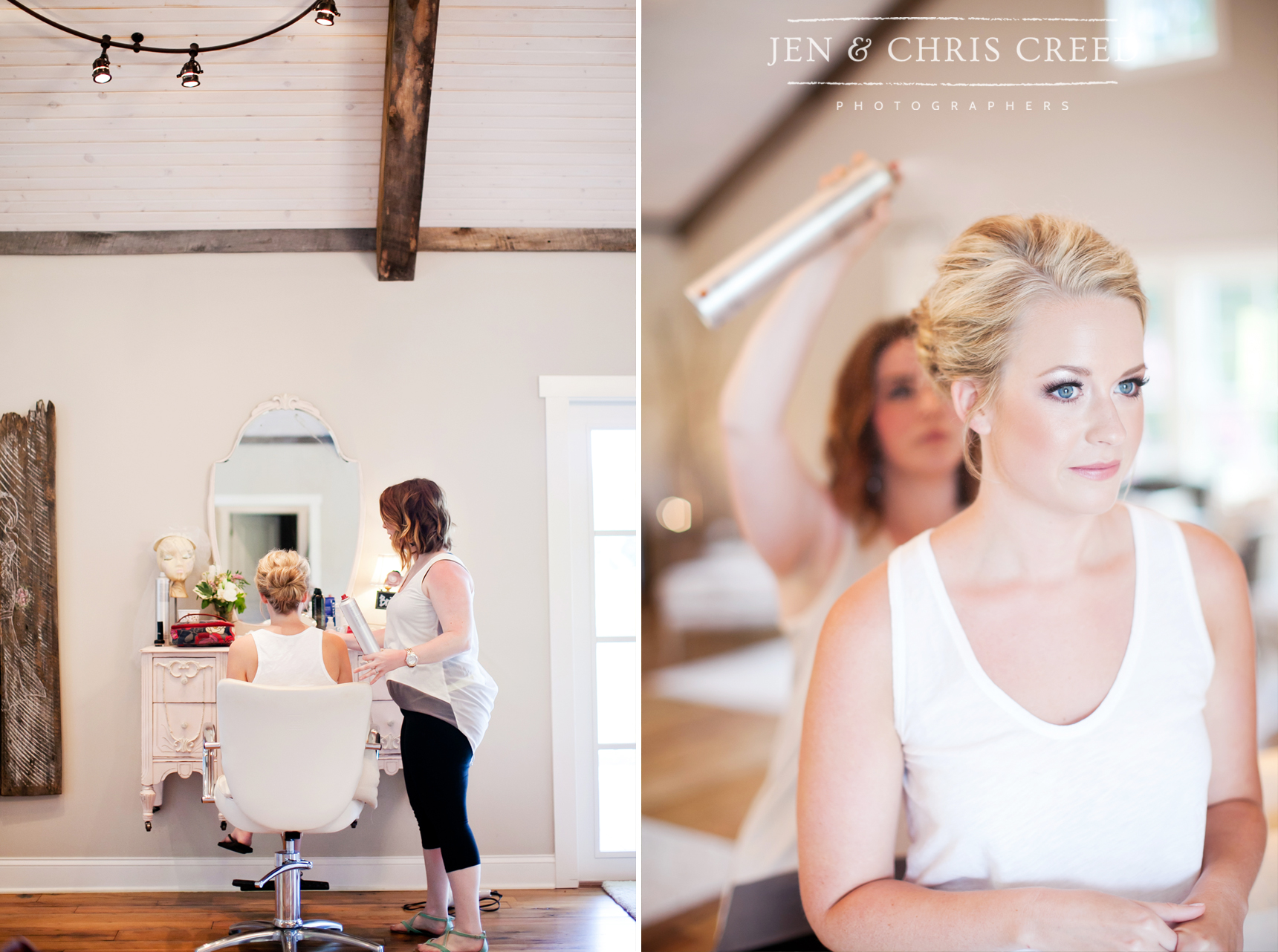 bride getting hair done