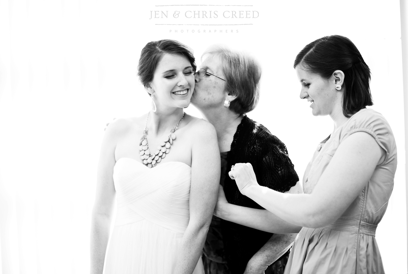 mom kissing bride's cheek