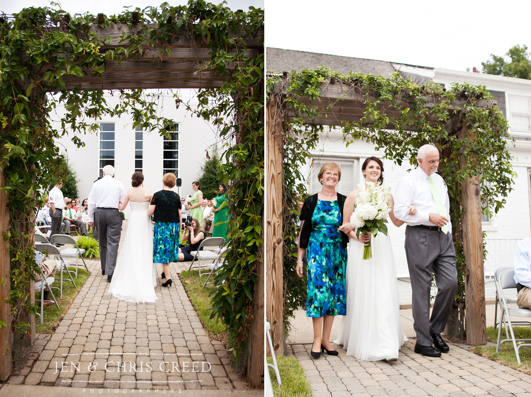 parents walking bride down aisle