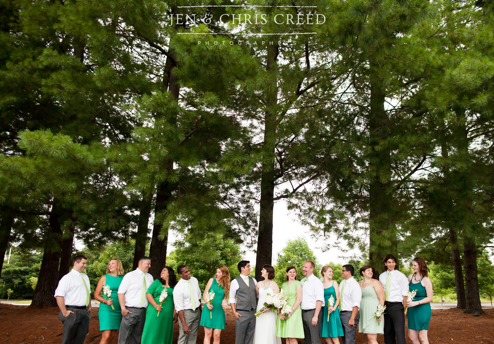 wedding party in green