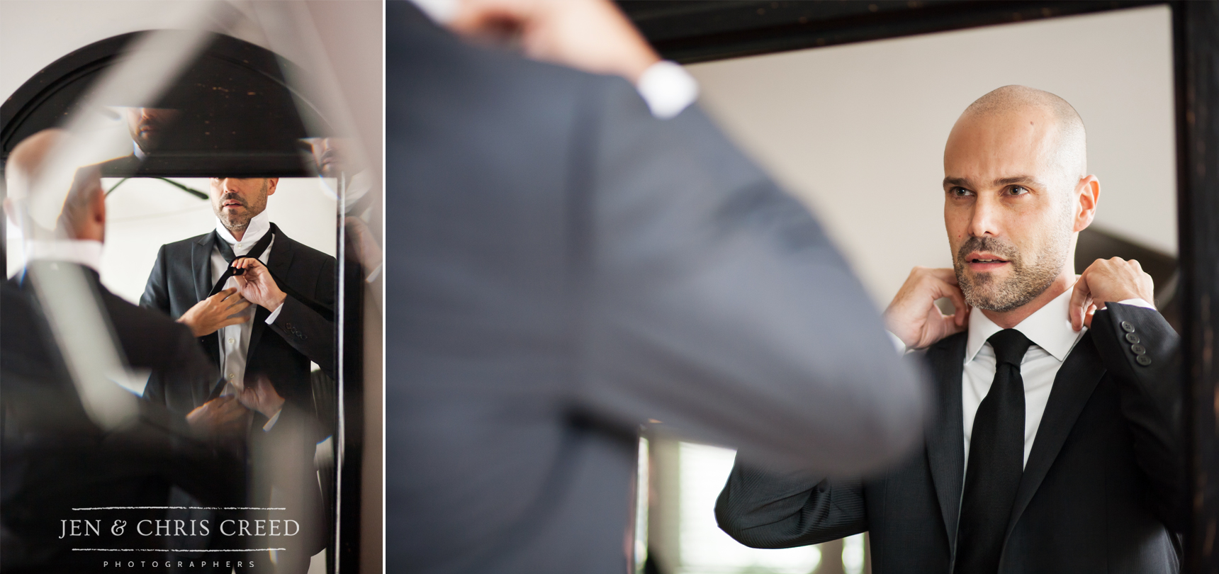 groom looking in mirror