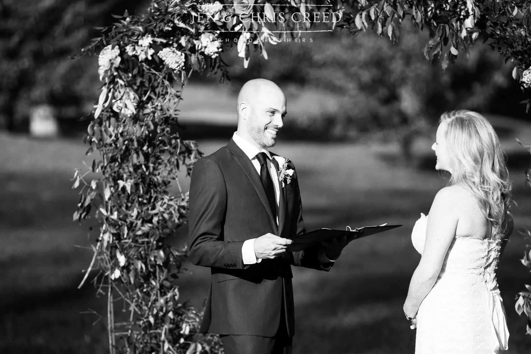 groom reading poem to bride