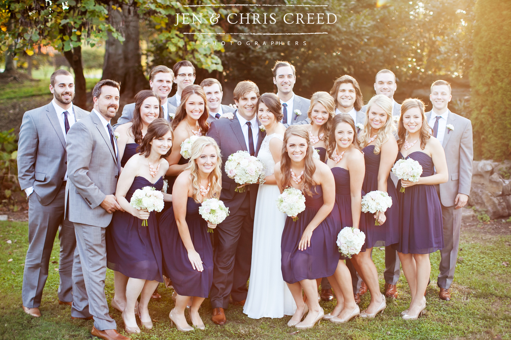 wedding party in navy and gray 