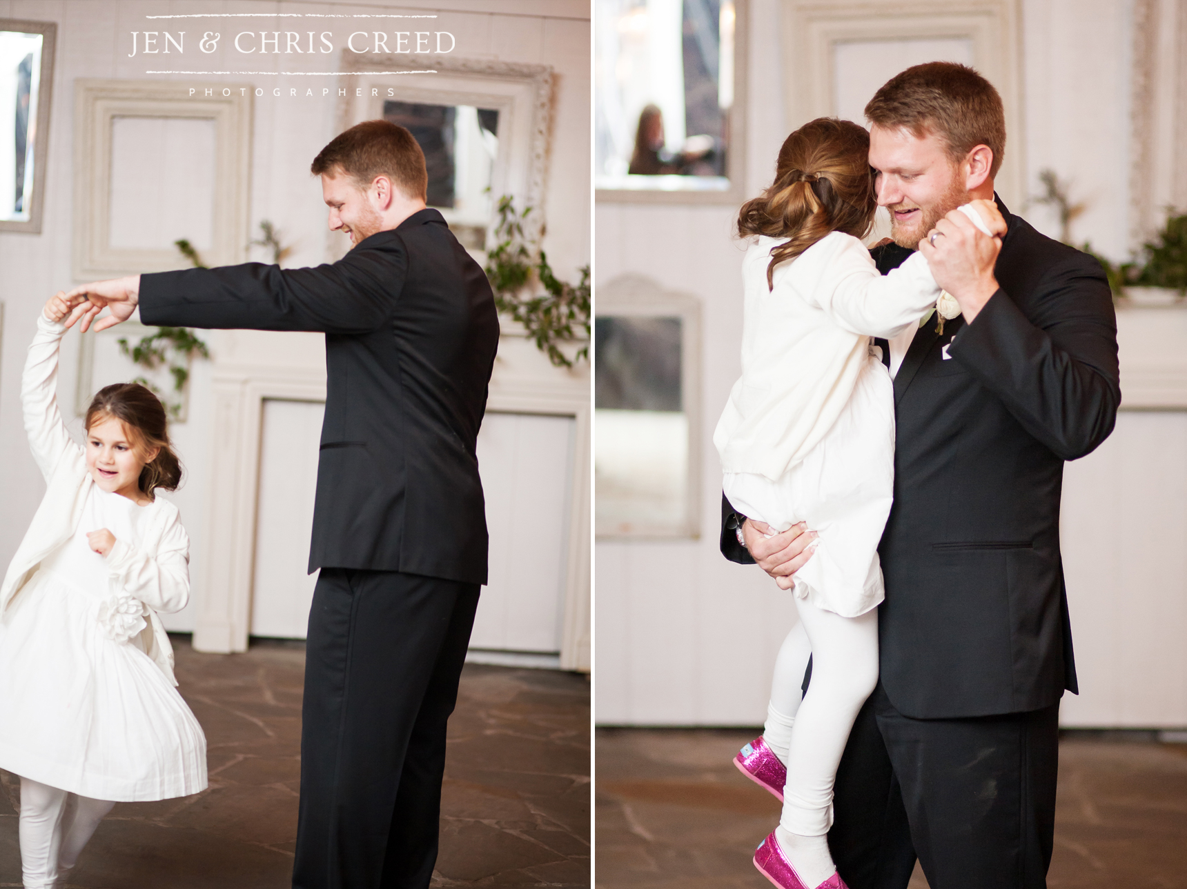 groom dancing with daughter