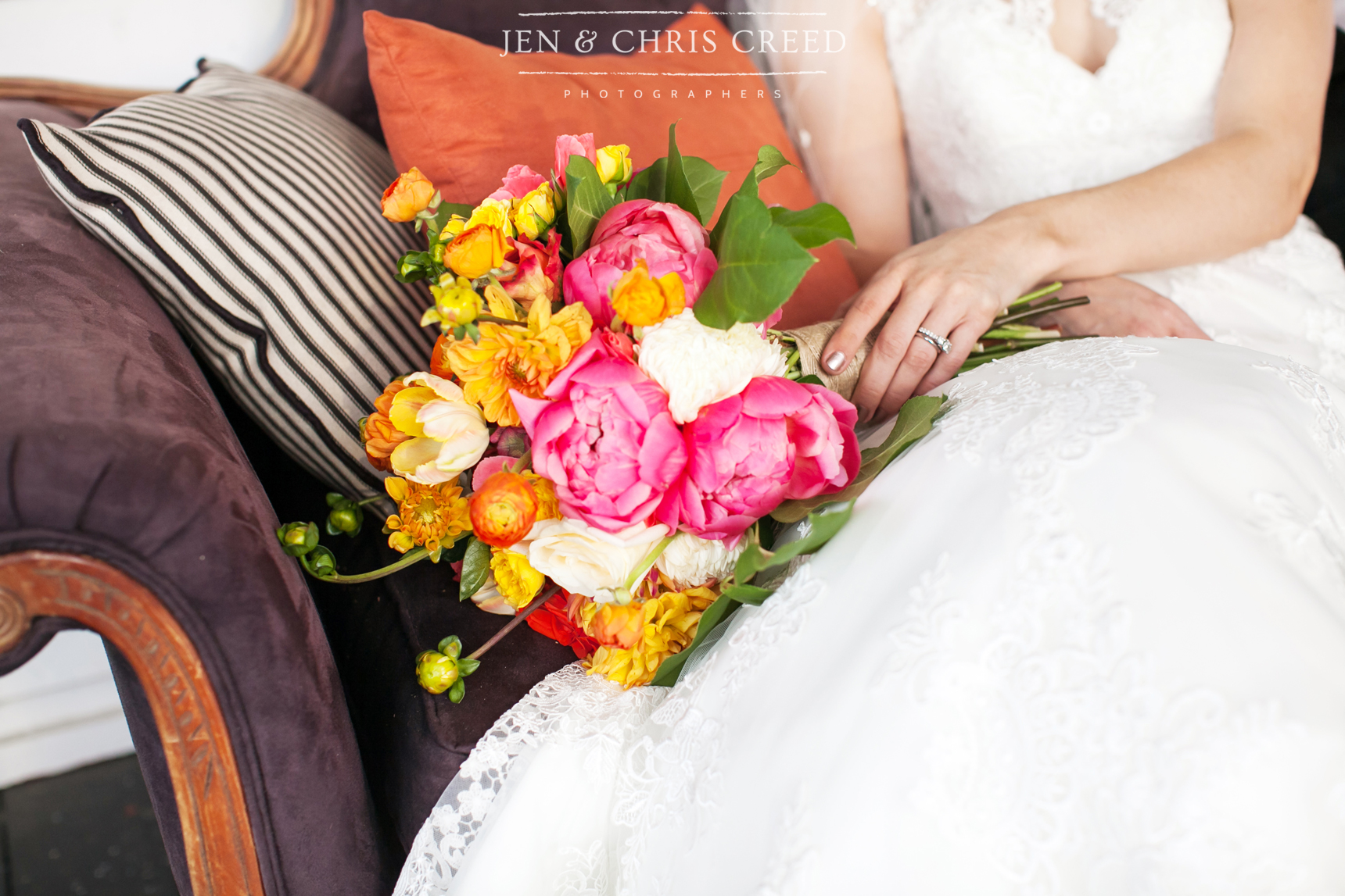 pink and yellow bridal bouquet