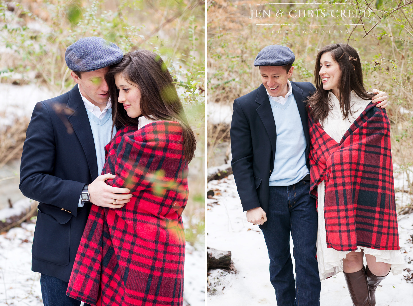 couple walking through the woods