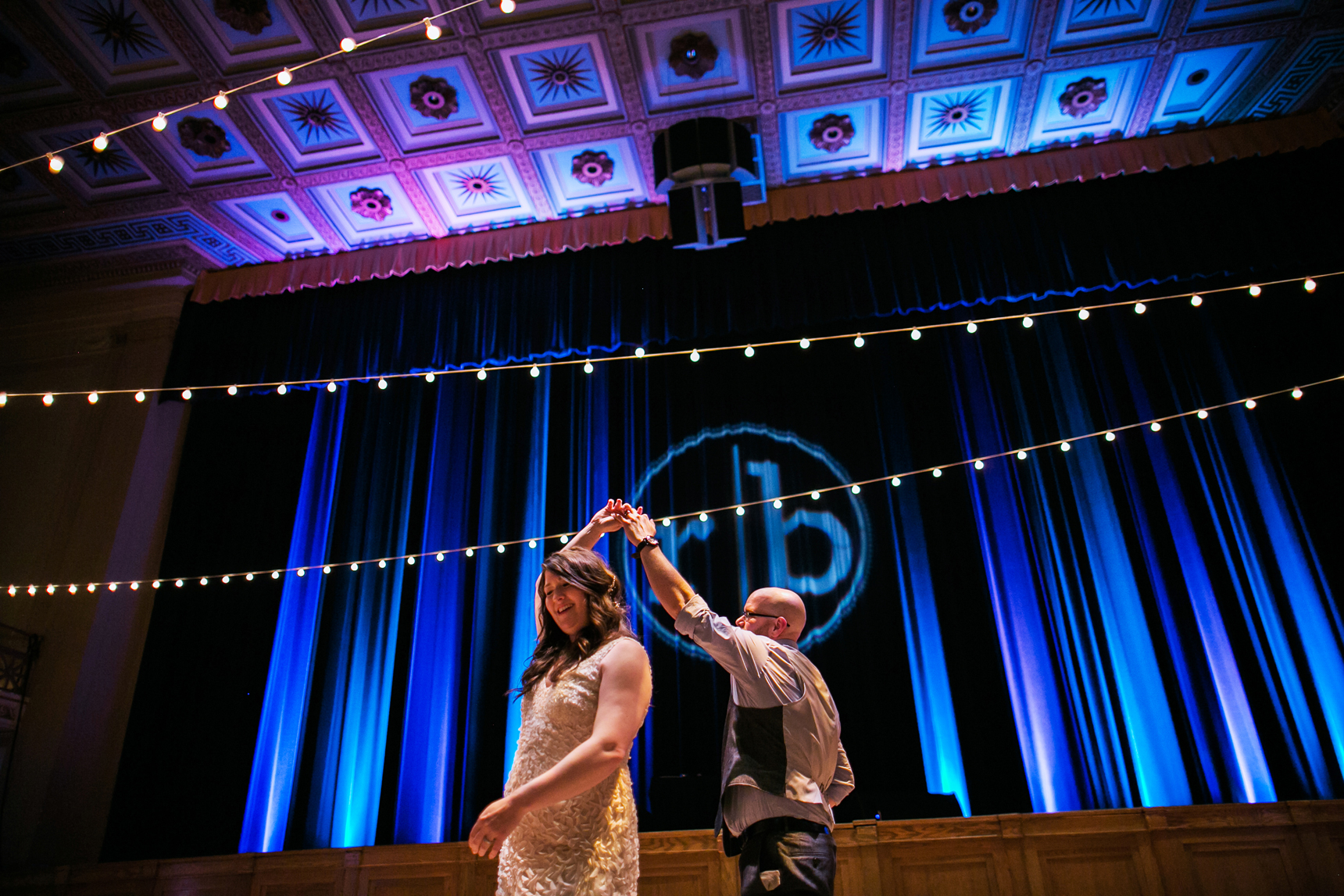 bride and groom dancing at reception