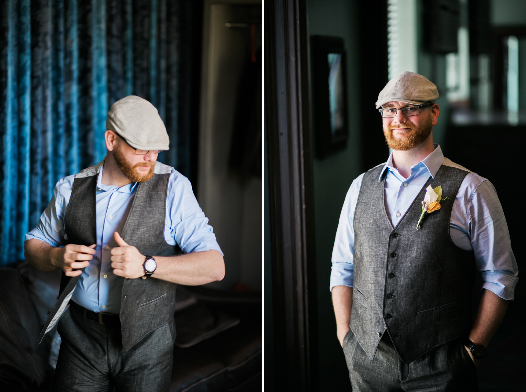 groom in gray suit