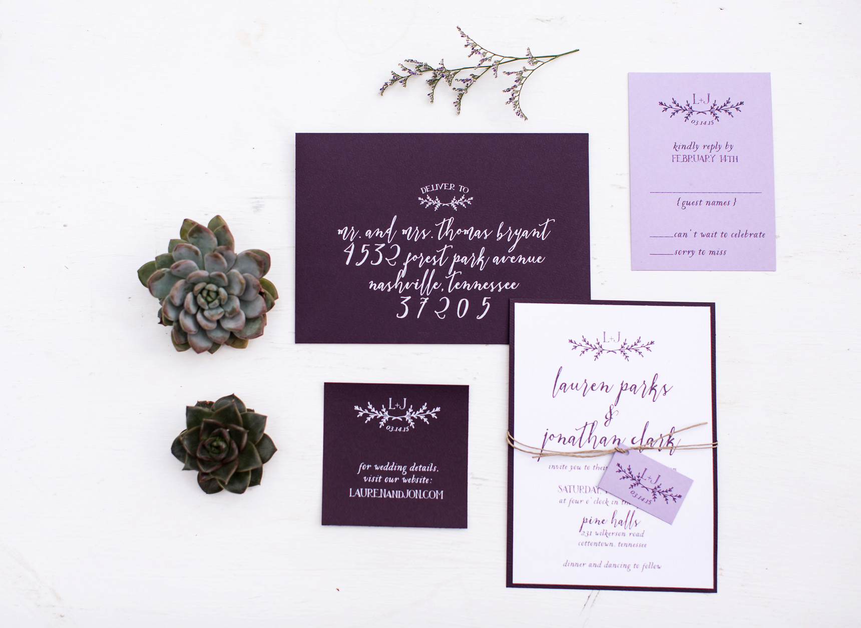 lavender wedding invitation suite