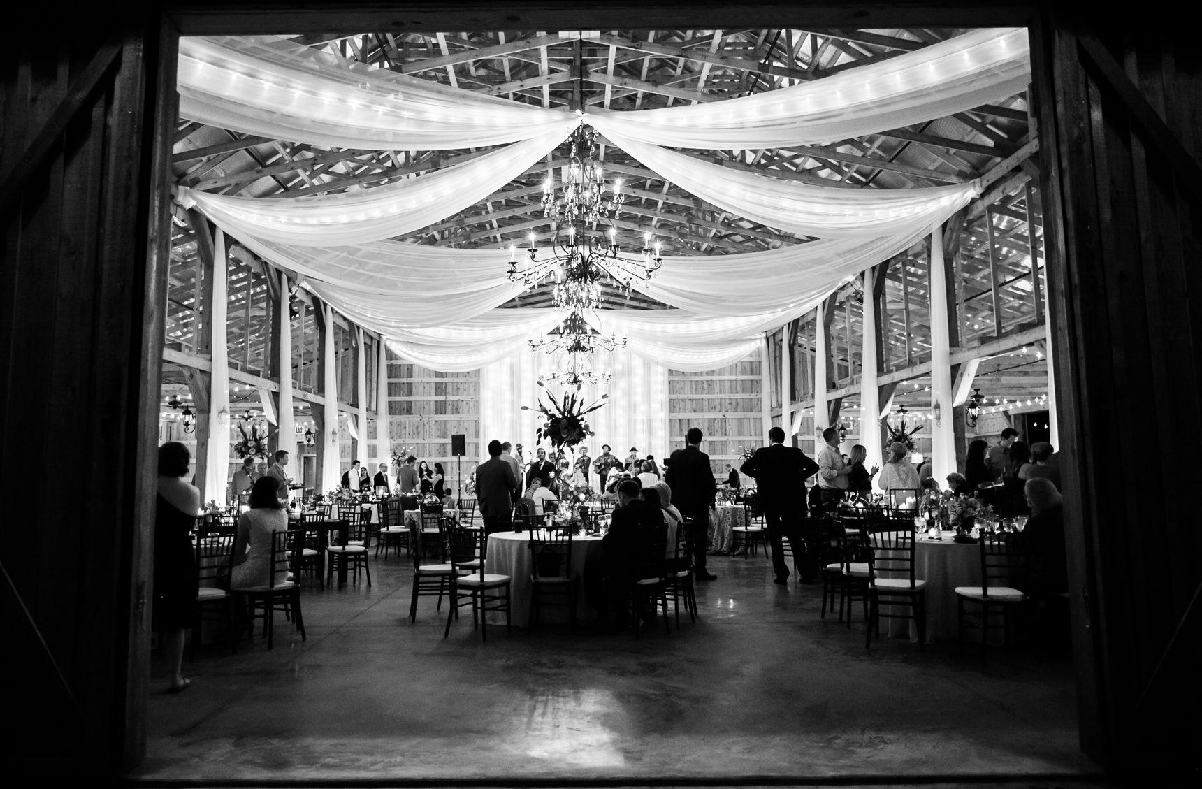 draping and lighting for barn reception