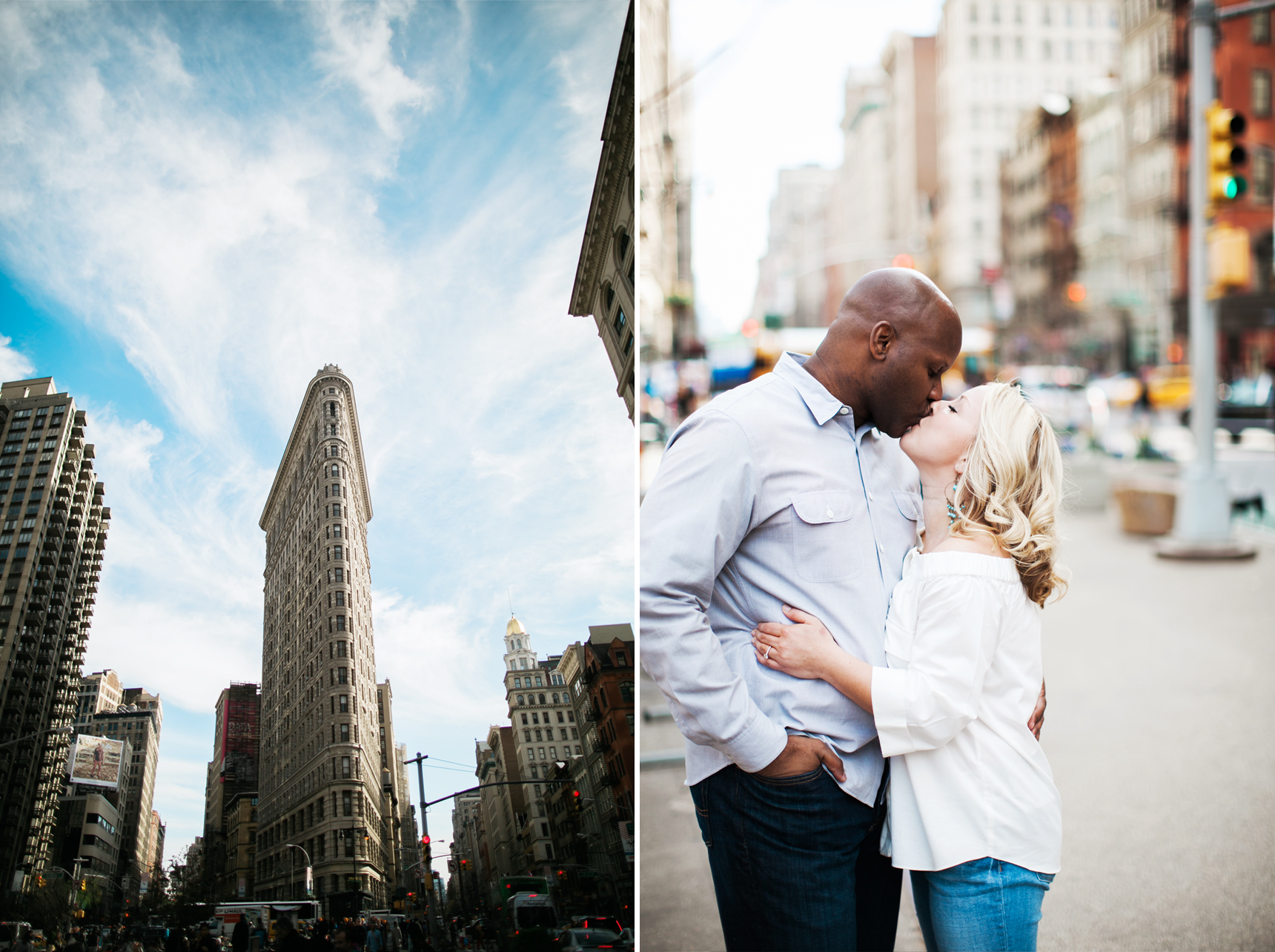 engaged couple in front of the Flatiron Building