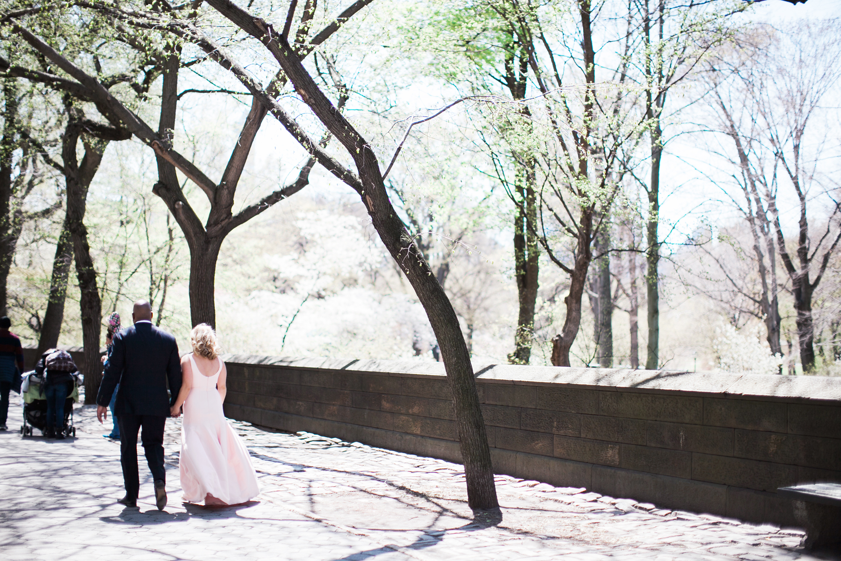 walking through Central Park on a spring day