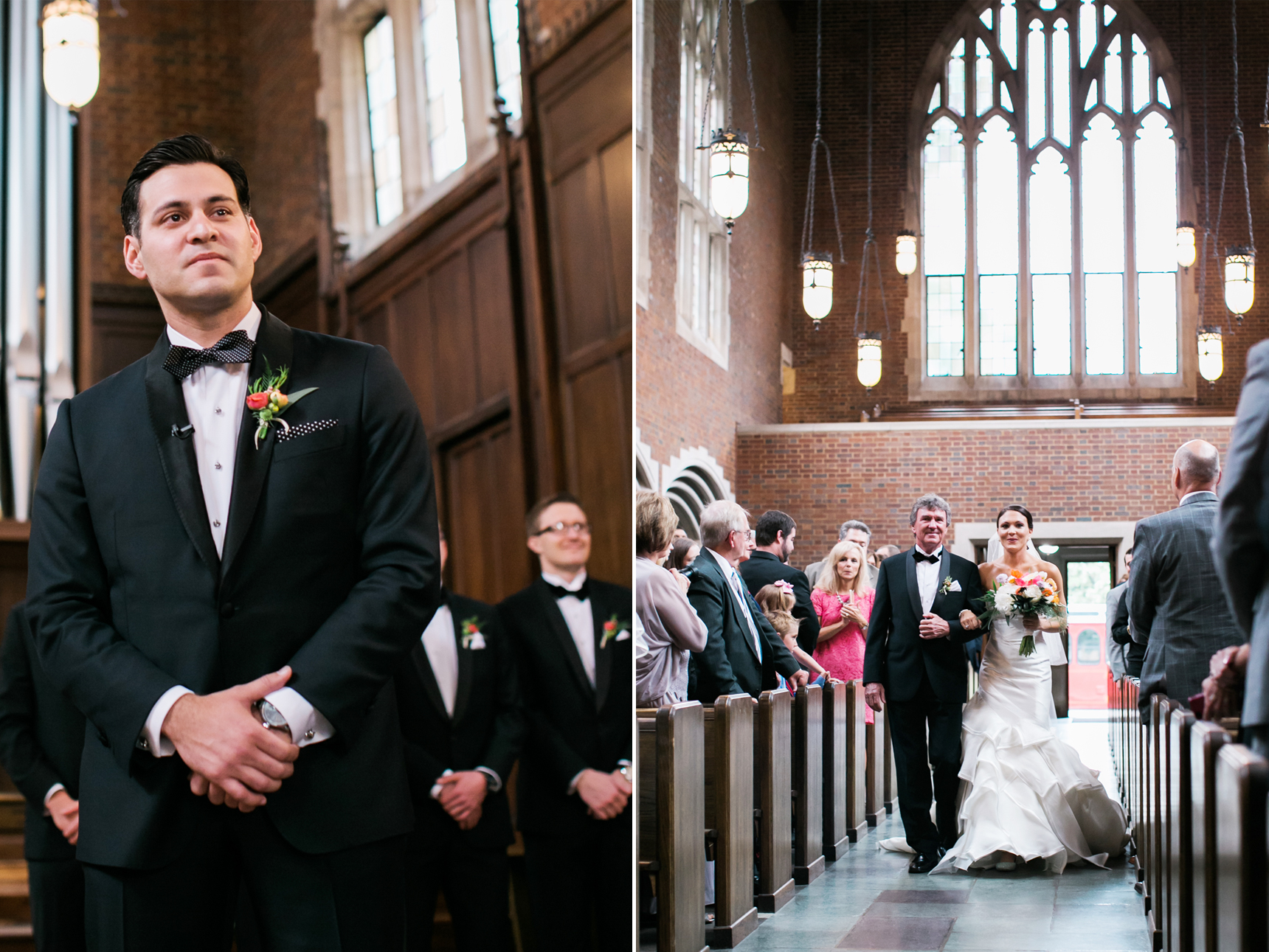 groom watching bride walk down the aisle