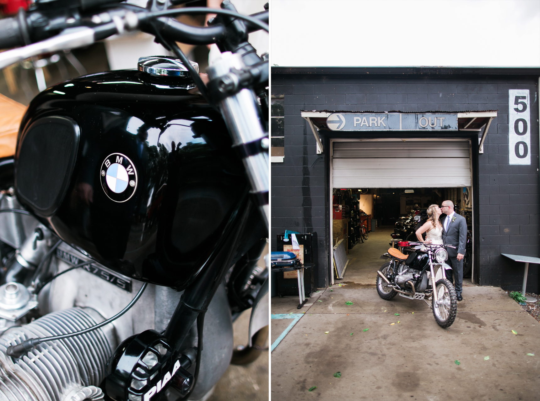 Bride and groom with motorcycle