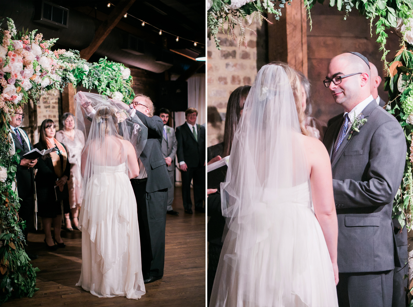 Dad lifting bride's veil