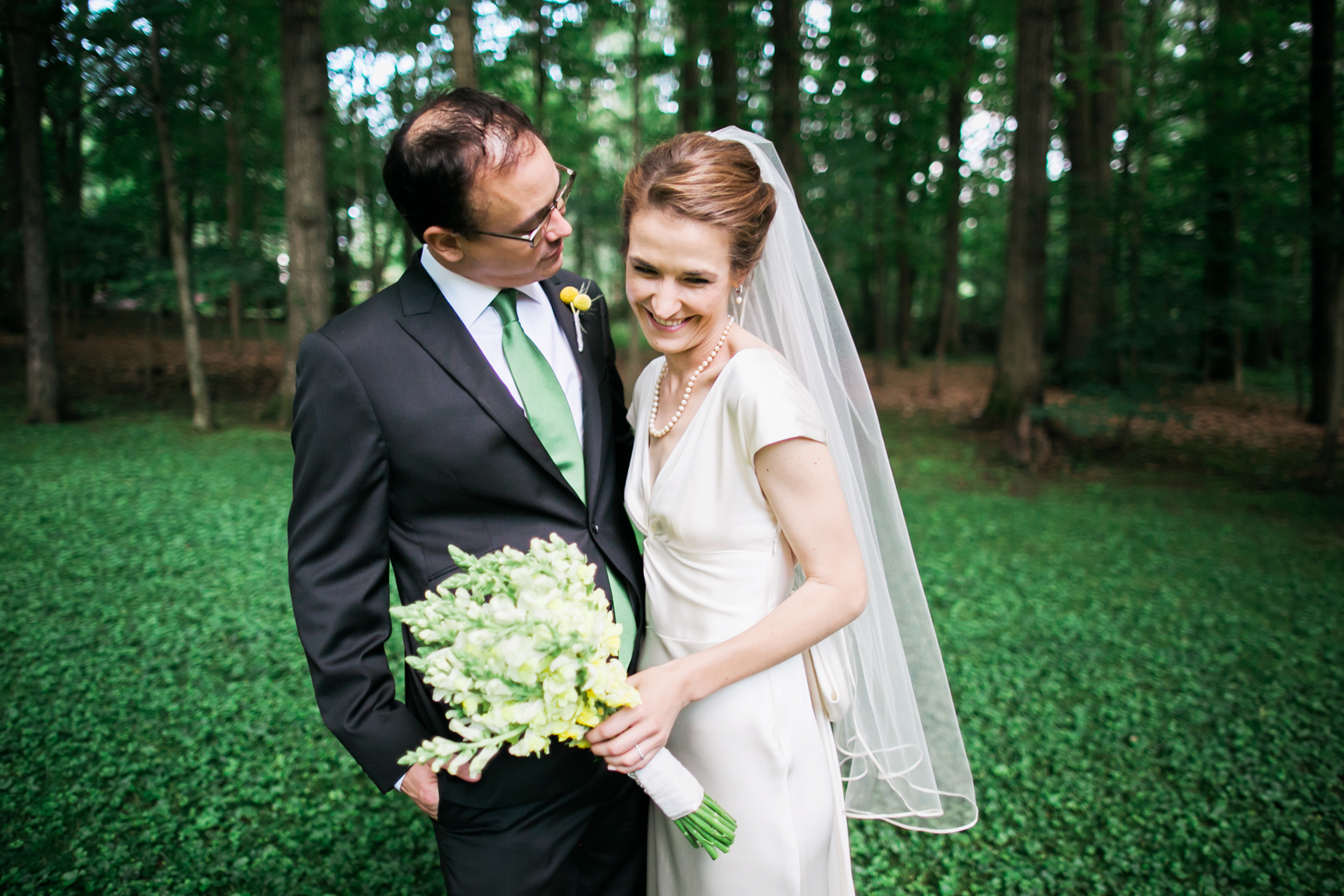 Bride and groom laughing