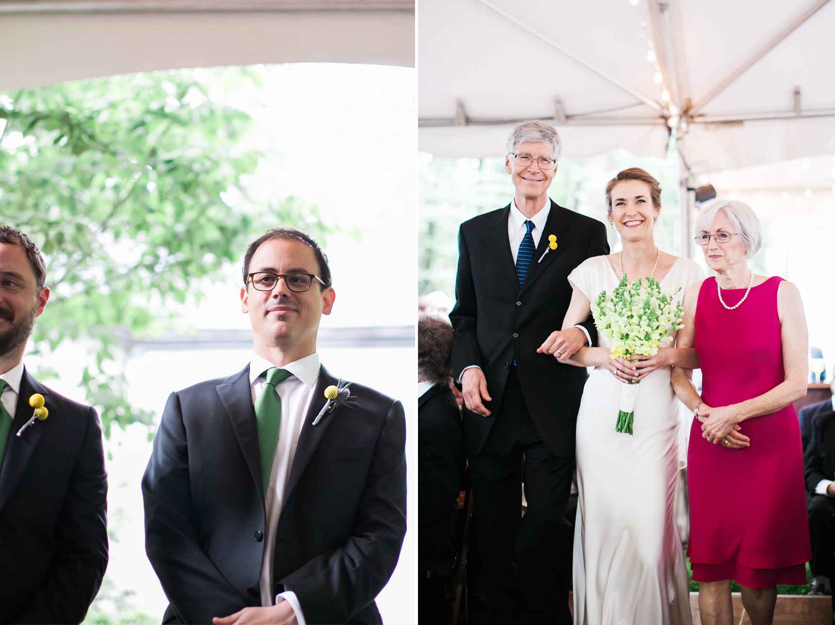 Parents walking bride down aisle