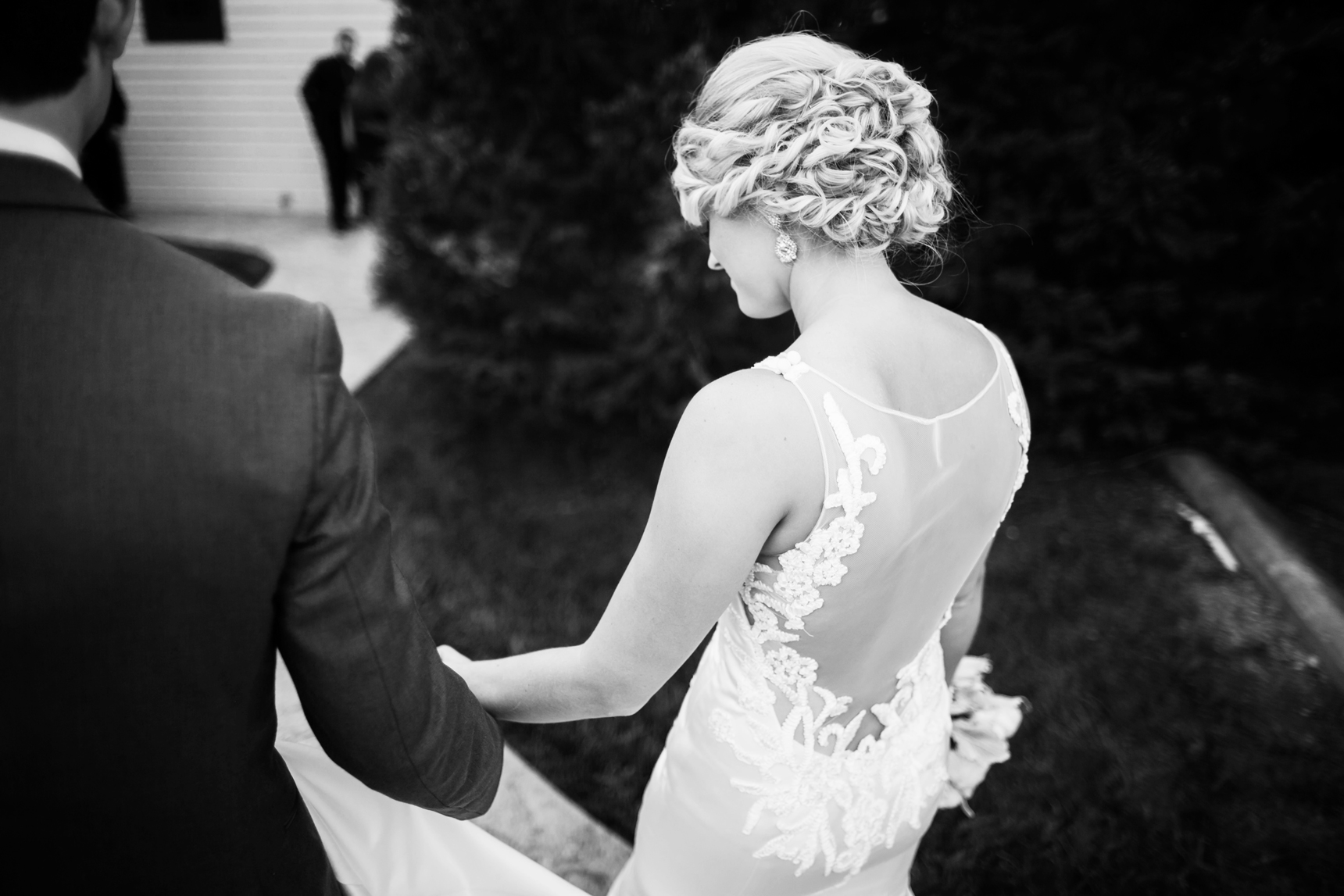 Bride and groom walking together