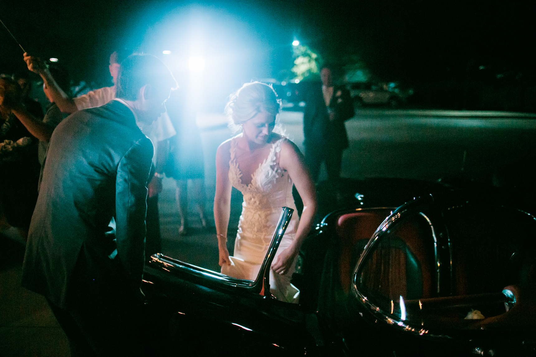 Bride getting in Corvette