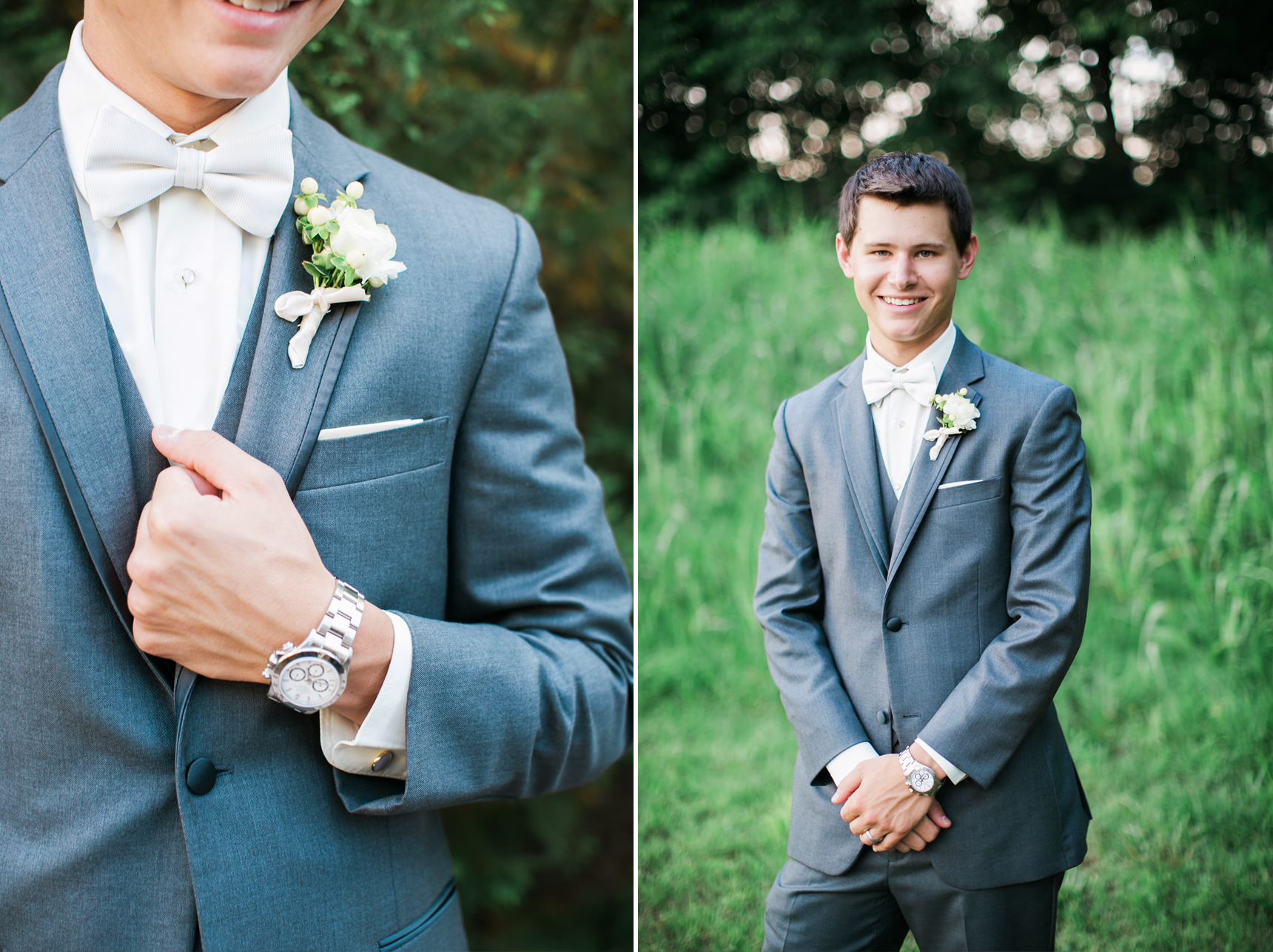 Groom in gray tux