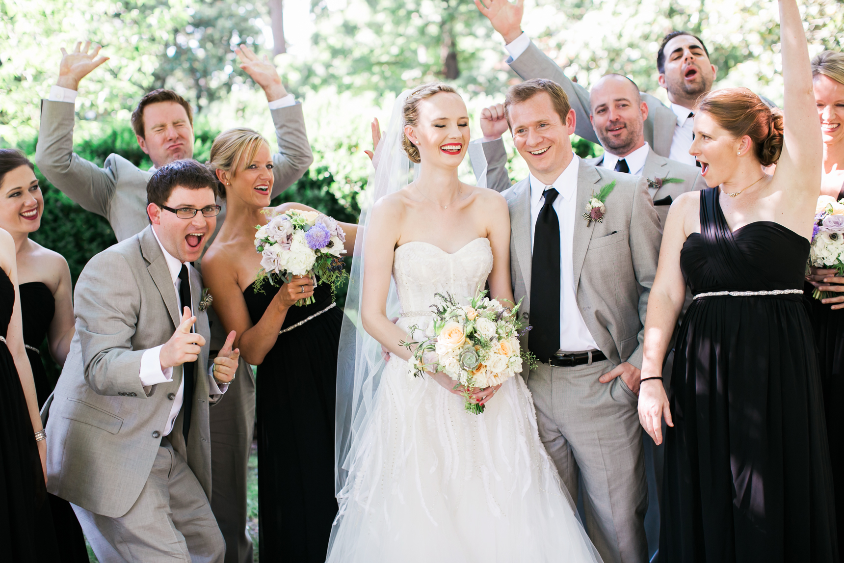 Bridesmaids in black dresses