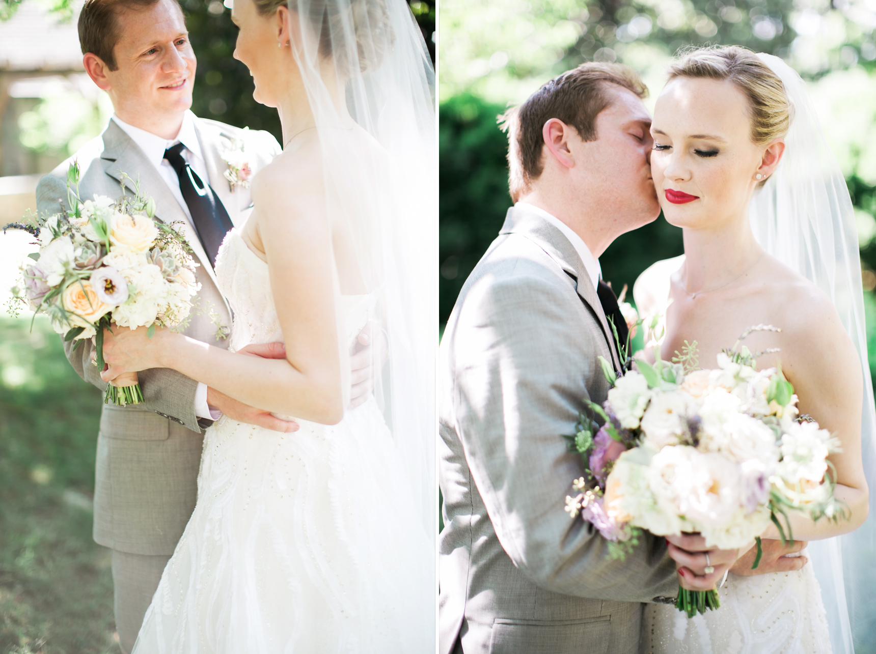 Groom kissing bride's cheek