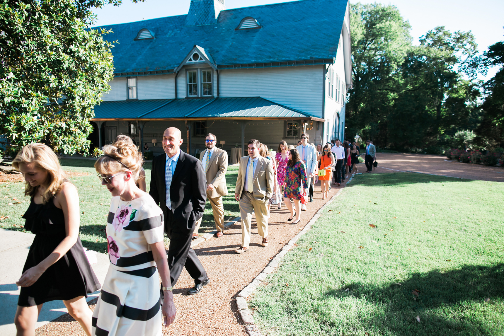 Wedding guests arriving by shuttle