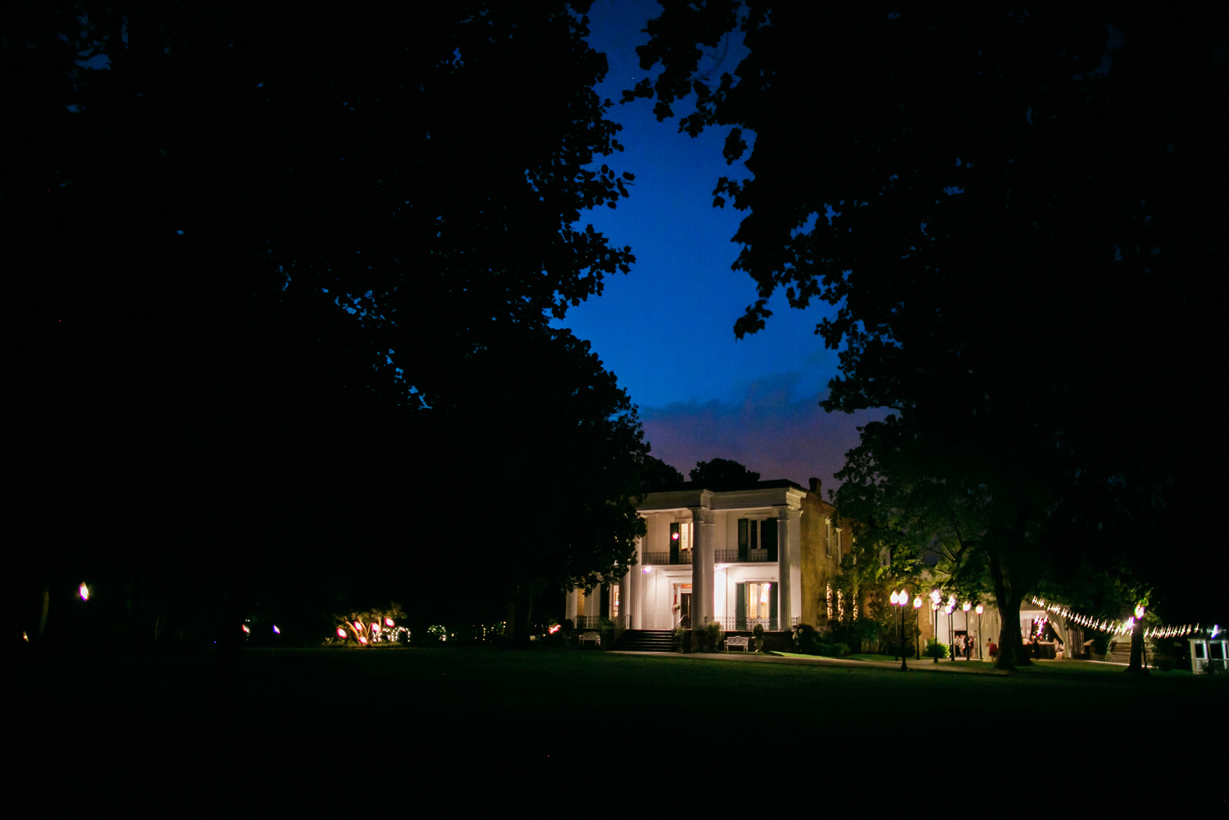 Riverwood Mansion at night