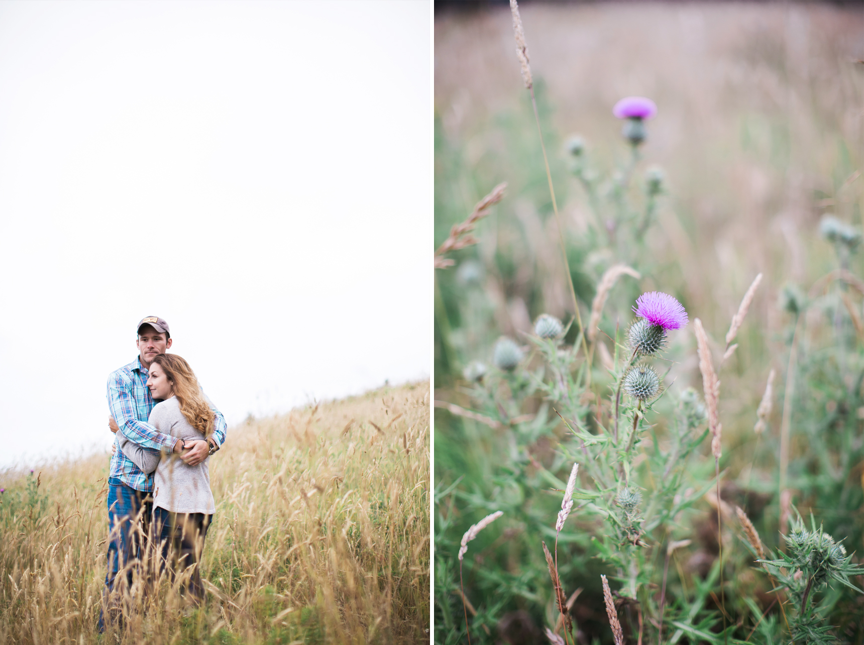 Couple hugging in tall grass