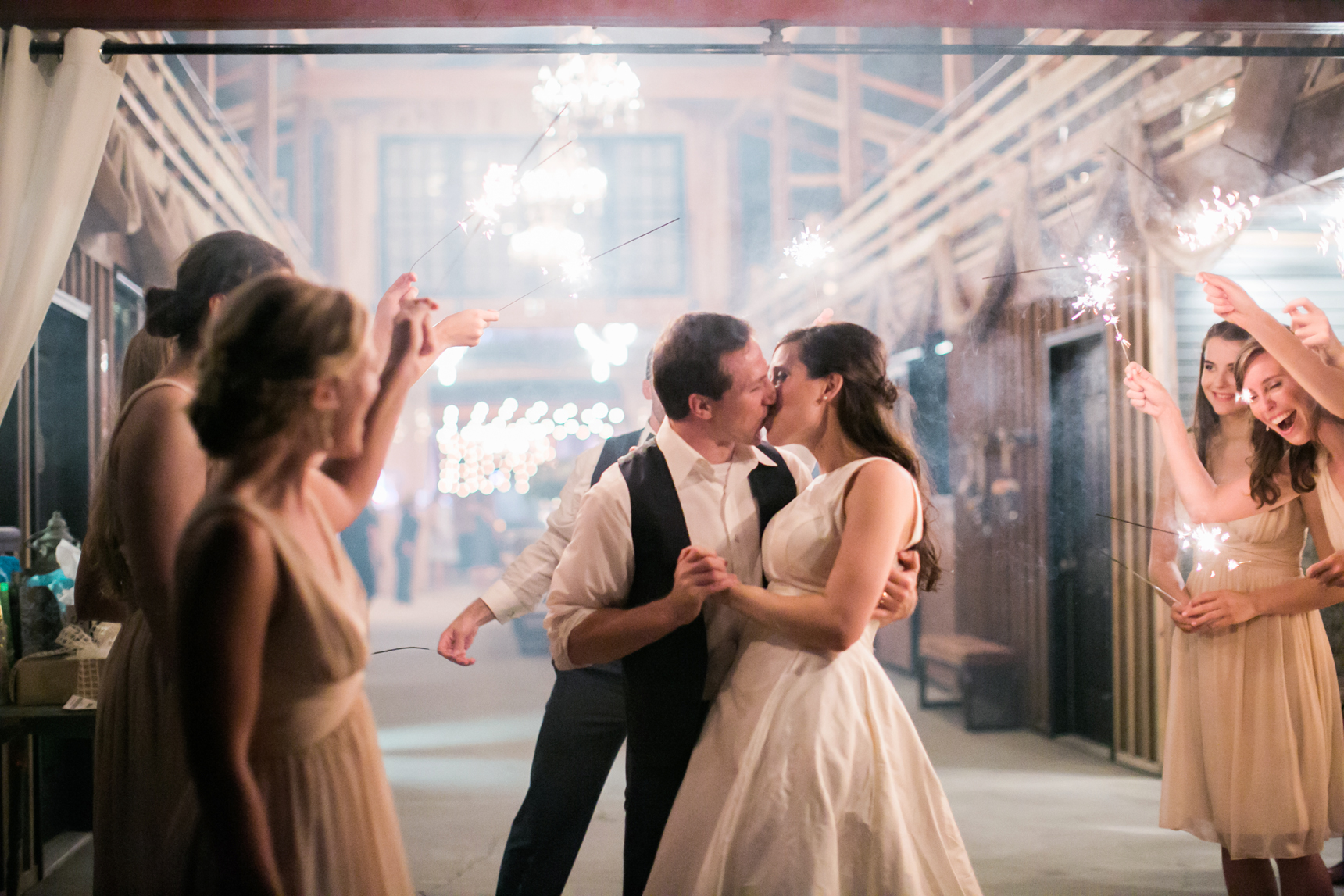 Bride and groom sparklers