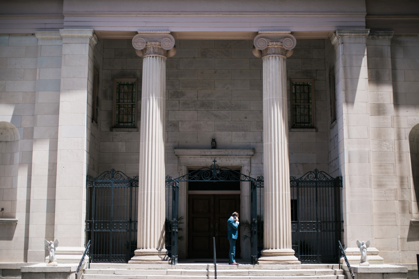 Groom in front of church