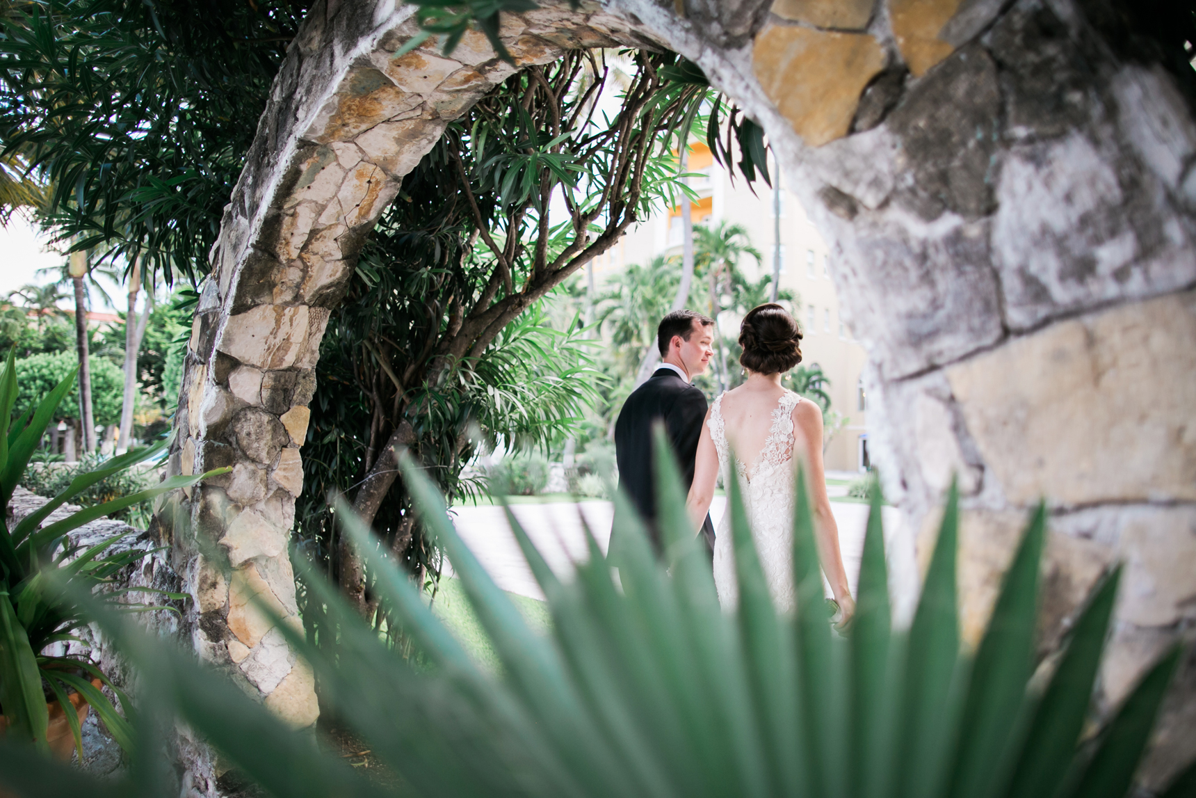 Bride and groom walking