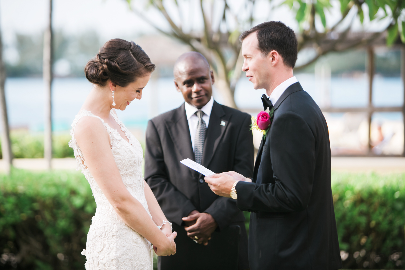 Bride laughing during wedding